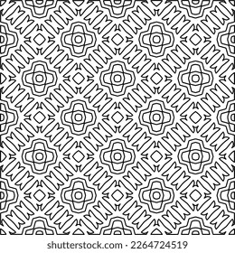  Monochrome ornamental texture with smooth linear shapes, zigzag lines, lace pattern.Abstract geometric black and white pattern for web page, textures, card, poster, fabric, textile.