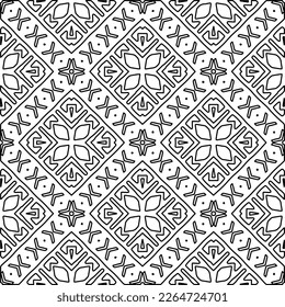  Monochrome ornamental texture with smooth linear shapes, zigzag lines, lace pattern.Abstract geometric black and white pattern for web page, textures, card, poster, fabric, textile.