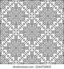 
 Textura ornamental monocroma con formas lineales lisas, líneas de zigzag, patrón de encaje.Resumen de patrón geométrico en blanco y negro para página web, texturas, tarjeta, afiche, tela, textil.
