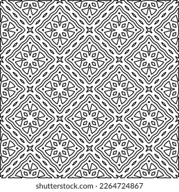  Monochrome ornamental texture with smooth linear shapes, zigzag lines, lace pattern.Abstract geometric black and white pattern for web page, textures, card, poster, fabric, textile.
