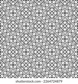  Monochrome ornamental texture with smooth linear shapes, zigzag lines, lace pattern.Abstract geometric black and white pattern for web page, textures, card, poster, fabric, textile.