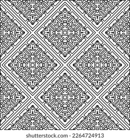  Monochrome ornamental texture with smooth linear shapes, zigzag lines, lace pattern.Abstract geometric black and white pattern for web page, textures, card, poster, fabric, textile.