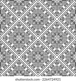  Monochrome ornamental texture with smooth linear shapes, zigzag lines, lace pattern.Abstract geometric black and white pattern for web page, textures, card, poster, fabric, textile.