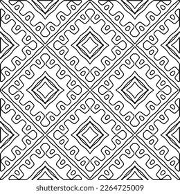  Monochrome ornamental texture with smooth linear shapes, zigzag lines, lace pattern.Abstract geometric black and white pattern for web page, textures, card, poster, fabric, textile.