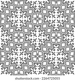 
 Monochrome Ziertextur mit glatten linearen Formen, Zickzacklinien, Spitzen-Muster.Abstraktes geometrisches Schwarz-Weiß Muster für Webseiten, Texturen, Karten, Poster, Gewebe, Textilien.
