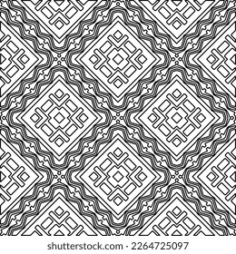  Monochrome ornamental texture with smooth linear shapes, zigzag lines, lace pattern.Abstract geometric black and white pattern for web page, textures, card, poster, fabric, textile.