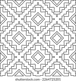  Monochrome ornamental texture with smooth linear shapes, zigzag lines, lace pattern.Abstract geometric black and white pattern for web page, textures, card, poster, fabric, textile.