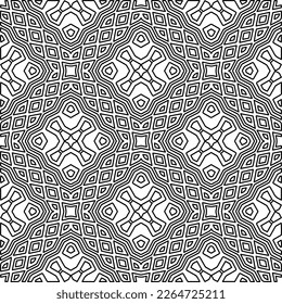  Monochrome ornamental texture with smooth linear shapes, zigzag lines, lace pattern.Abstract geometric black and white pattern for web page, textures, card, poster, fabric, textile.