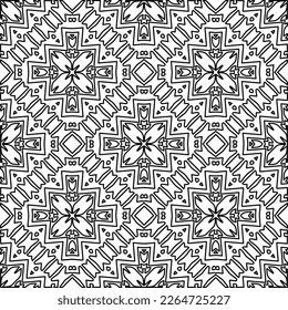 
 Monochrome ornamental texture with smooth linear shapes, zigzag lines, lace pattern.Abstract geometric black and white pattern for web page, textures, card, poster, fabric, textile.