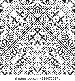 
 Monochrome ornamental texture with smooth linear shapes, zigzag lines, lace pattern.Abstract geometric black and white pattern for web page, textures, card, poster, fabric, textile.