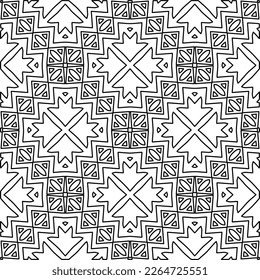 
 Monochrome ornamental texture with smooth linear shapes, zigzag lines, lace pattern.Abstract geometric black and white pattern for web page, textures, card, poster, fabric, textile.