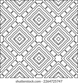  Monochrome ornamental texture with smooth linear shapes, zigzag lines, lace pattern.Abstract geometric black and white pattern for web page, textures, card, poster, fabric, textile.