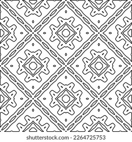  Monochrome ornamental texture with smooth linear shapes, zigzag lines, lace pattern.Abstract geometric black and white pattern for web page, textures, card, poster, fabric, textile.