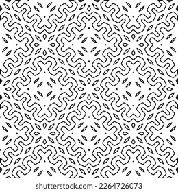 
 Monochrome ornamental texture with smooth linear shapes, zigzag lines, lace pattern.Abstract geometric black and white pattern for web page, textures, card, poster, fabric, textile.