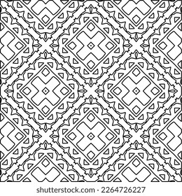 
 Monochrome ornamental texture with smooth linear shapes, zigzag lines, lace pattern.Abstract geometric black and white pattern for web page, textures, card, poster, fabric, textile.