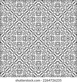 
 Monochrome ornamental texture with smooth linear shapes, zigzag lines, lace pattern.Abstract geometric black and white pattern for web page, textures, card, poster, fabric, textile.