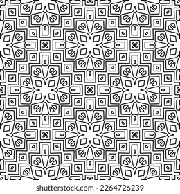 
 Textura ornamental monocroma con formas lineales lisas, líneas de zigzag, patrón de encaje.Resumen de patrón geométrico en blanco y negro para página web, texturas, tarjeta, afiche, tela, textil.