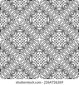 
 Monochrome ornamental texture with smooth linear shapes, zigzag lines, lace pattern.Abstract geometric black and white pattern for web page, textures, card, poster, fabric, textile.