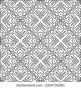 
 Monochrome ornamental texture with smooth linear shapes, zigzag lines, lace pattern.Abstract geometric black and white pattern for web page, textures, card, poster, fabric, textile.