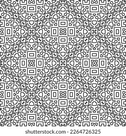 
 Monochrome ornamental texture with smooth linear shapes, zigzag lines, lace pattern.Abstract geometric black and white pattern for web page, textures, card, poster, fabric, textile.
