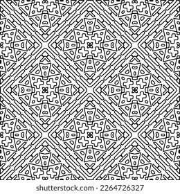 
 Monochrome ornamental texture with smooth linear shapes, zigzag lines, lace pattern.Abstract geometric black and white pattern for web page, textures, card, poster, fabric, textile.