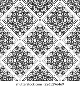  Monochrome ornamental texture with smooth linear shapes, zigzag lines, lace pattern.Abstract geometric black and white pattern for web page, textures, card, poster, fabric, textile.