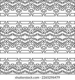  Monochrome ornamental texture with smooth linear shapes, zigzag lines, lace pattern.Abstract geometric black and white pattern for web page, textures, card, poster, fabric, textile.