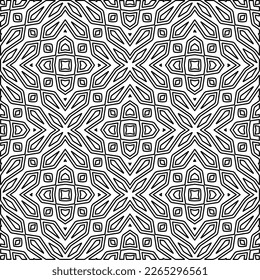  Monochrome ornamental texture with smooth linear shapes, zigzag lines, lace pattern.Abstract geometric black and white pattern for web page, textures, card, poster, fabric, textile.