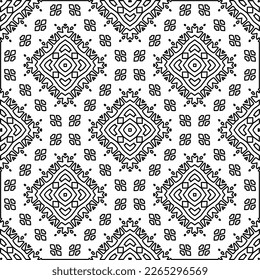  Monochrome ornamental texture with smooth linear shapes, zigzag lines, lace pattern.Abstract geometric black and white pattern for web page, textures, card, poster, fabric, textile.