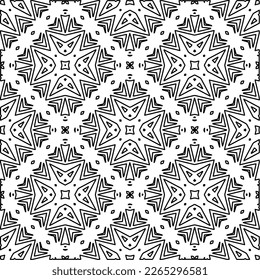 
 Monochrome ornamental texture with smooth linear shapes, zigzag lines, lace pattern.Abstract geometric black and white pattern for web page, textures, card, poster, fabric, textile.