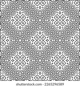 
 Monochrome ornamental texture with smooth linear shapes, zigzag lines, lace pattern.Abstract geometric black and white pattern for web page, textures, card, poster, fabric, textile.