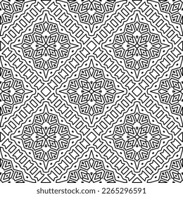 
 Textura ornamental monocroma con formas lineales lisas, líneas de zigzag, patrón de encaje.Resumen de patrón geométrico en blanco y negro para página web, texturas, tarjeta, afiche, tela, textil.