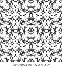  Monochrome ornamental texture with smooth linear shapes, zigzag lines, lace pattern.Abstract geometric black and white pattern for web page, textures, card, poster, fabric, textile.