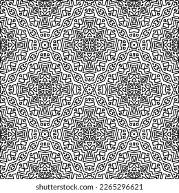  Monochrome ornamental texture with smooth linear shapes, zigzag lines, lace pattern.Abstract geometric black and white pattern for web page, textures, card, poster, fabric, textile.