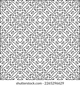 
 Monochrome ornamental texture with smooth linear shapes, zigzag lines, lace pattern.Abstract geometric black and white pattern for web page, textures, card, poster, fabric, textile.