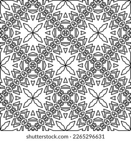 
 Monochrome ornamental texture with smooth linear shapes, zigzag lines, lace pattern.Abstract geometric black and white pattern for web page, textures, card, poster, fabric, textile.