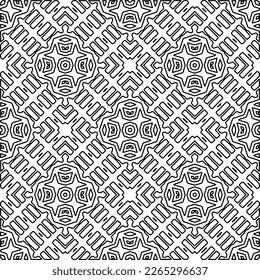 
 Monochrome ornamental texture with smooth linear shapes, zigzag lines, lace pattern.Abstract geometric black and white pattern for web page, textures, card, poster, fabric, textile.
