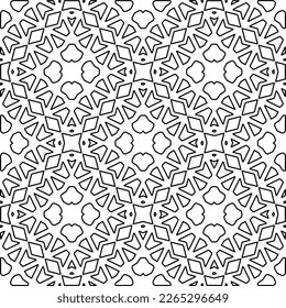 
 Monochrome ornamental texture with smooth linear shapes, zigzag lines, lace pattern.Abstract geometric black and white pattern for web page, textures, card, poster, fabric, textile.
