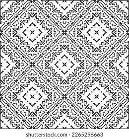  Monochrome ornamental texture with smooth linear shapes, zigzag lines, lace pattern.Abstract geometric black and white pattern for web page, textures, card, poster, fabric, textile.