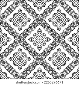 
 Monochrome ornamental texture with smooth linear shapes, zigzag lines, lace pattern.Abstract geometric black and white pattern for web page, textures, card, poster, fabric, textile.