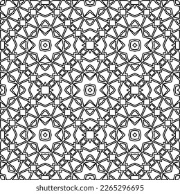  Monochrome ornamental texture with smooth linear shapes, zigzag lines, lace pattern.Abstract geometric black and white pattern for web page, textures, card, poster, fabric, textile.