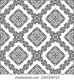 
 Monochrome ornamental texture with smooth linear shapes, zigzag lines, lace pattern.Abstract geometric black and white pattern for web page, textures, card, poster, fabric, textile.