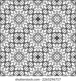  Monochrome ornamental texture with smooth linear shapes, zigzag lines, lace pattern.Abstract geometric black and white pattern for web page, textures, card, poster, fabric, textile.