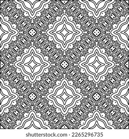  Monochrome ornamental texture with smooth linear shapes, zigzag lines, lace pattern.Abstract geometric black and white pattern for web page, textures, card, poster, fabric, textile.