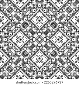  Monochrome ornamental texture with smooth linear shapes, zigzag lines, lace pattern.Abstract geometric black and white pattern for web page, textures, card, poster, fabric, textile.
