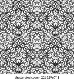  Monochrome ornamental texture with smooth linear shapes, zigzag lines, lace pattern.Abstract geometric black and white pattern for web page, textures, card, poster, fabric, textile.