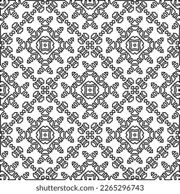 
 Monochrome ornamental texture with smooth linear shapes, zigzag lines, lace pattern.Abstract geometric black and white pattern for web page, textures, card, poster, fabric, textile.