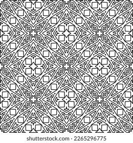 
 Monochrome ornamental texture with smooth linear shapes, zigzag lines, lace pattern.Abstract geometric black and white pattern for web page, textures, card, poster, fabric, textile.