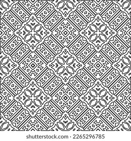  Monochrome ornamental texture with smooth linear shapes, zigzag lines, lace pattern.Abstract geometric black and white pattern for web page, textures, card, poster, fabric, textile.