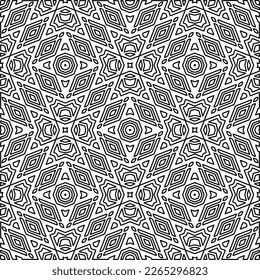  Monochrome ornamental texture with smooth linear shapes, zigzag lines, lace pattern.Abstract geometric black and white pattern for web page, textures, card, poster, fabric, textile.